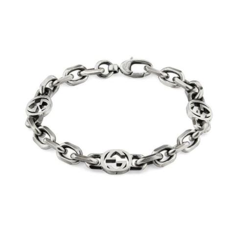 gucci aged sterling silver interlocking g chain bracelet